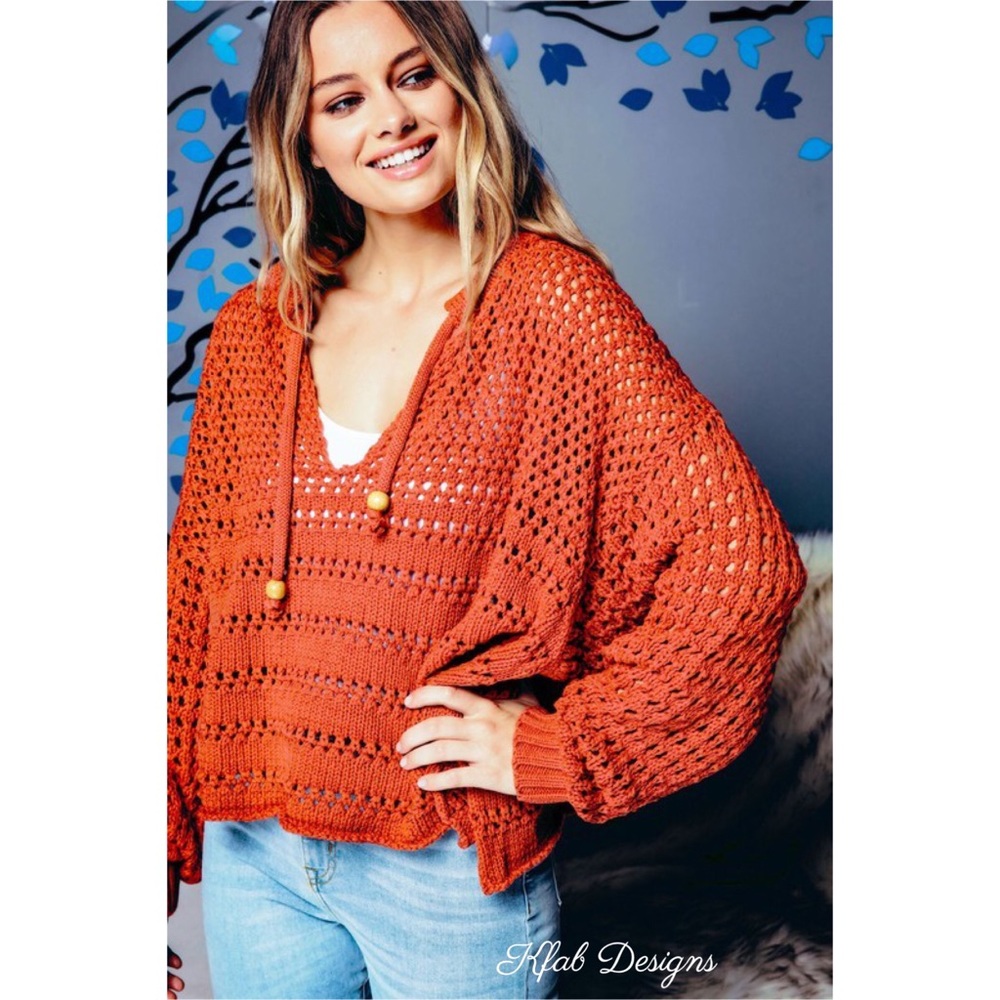 ❤️LAST 2! Rust Balloon Sleeve Tie Front Sweater! - Picture 4 of 8